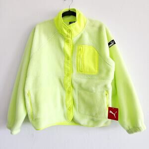 Puma Neon Yellow Button Down Sherpa Fleece Jacket w Pockets Woman's Size Medium